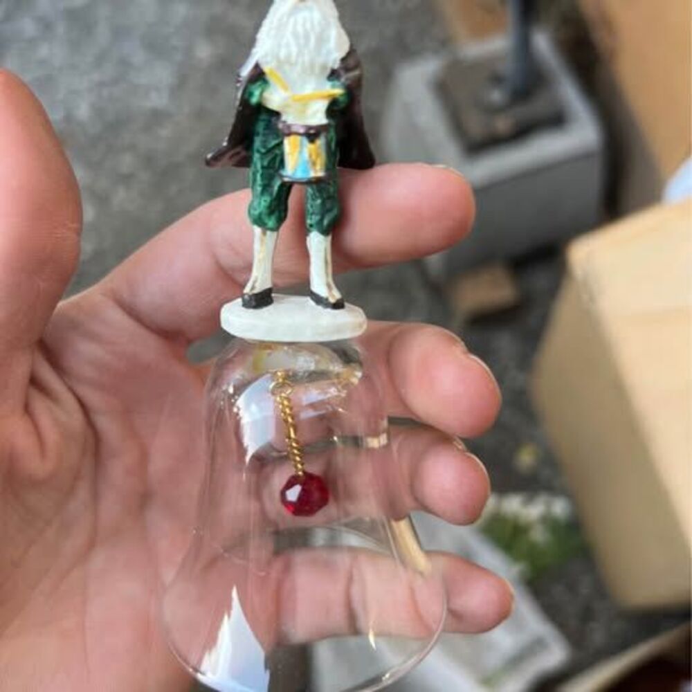 Vintage Glass Christmas Bell with Santa Claus Figurine